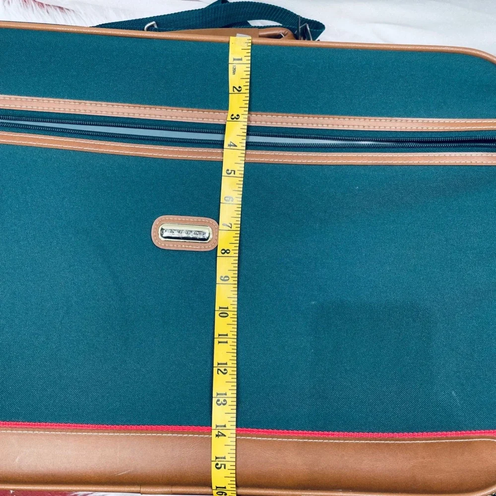 Jaguar Rolling Suitcase Green Canvas Faux Leather Large Vintage Bag